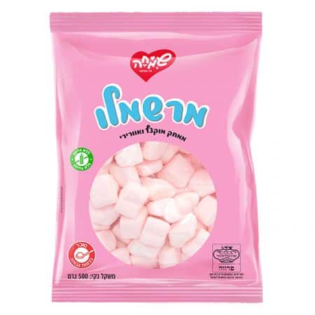 מרשמלו לבבות 500 ג' תות וניל - ורוד לבן